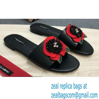 Dolce  &  Gabbana Black Red Roses Slides Black 2022